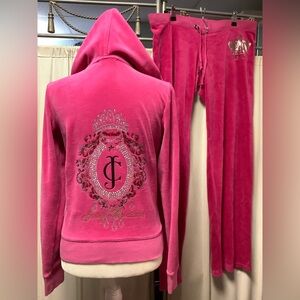 Juicy Couture Magenta Velour Long Pants 36 x 34 Zip Up Hoodie